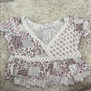 American Eagle Outfitters Patchwork Top with Red and White Patterns
